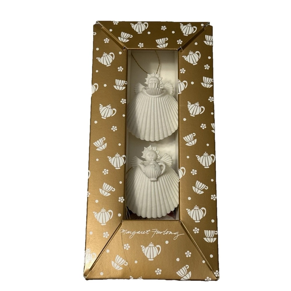 Margaret Furlong Tea For Two Set of 2-1.5" Angel Ornaments Original Box 1997